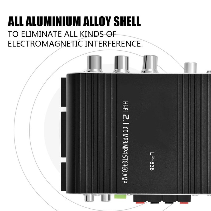 Fydun Mini HiFi 2.1, Car Home Audio Power Amplifier 838 Stereo Bass Auto Mini Amplifier for Digital Amp Silver (Black) - Image 2